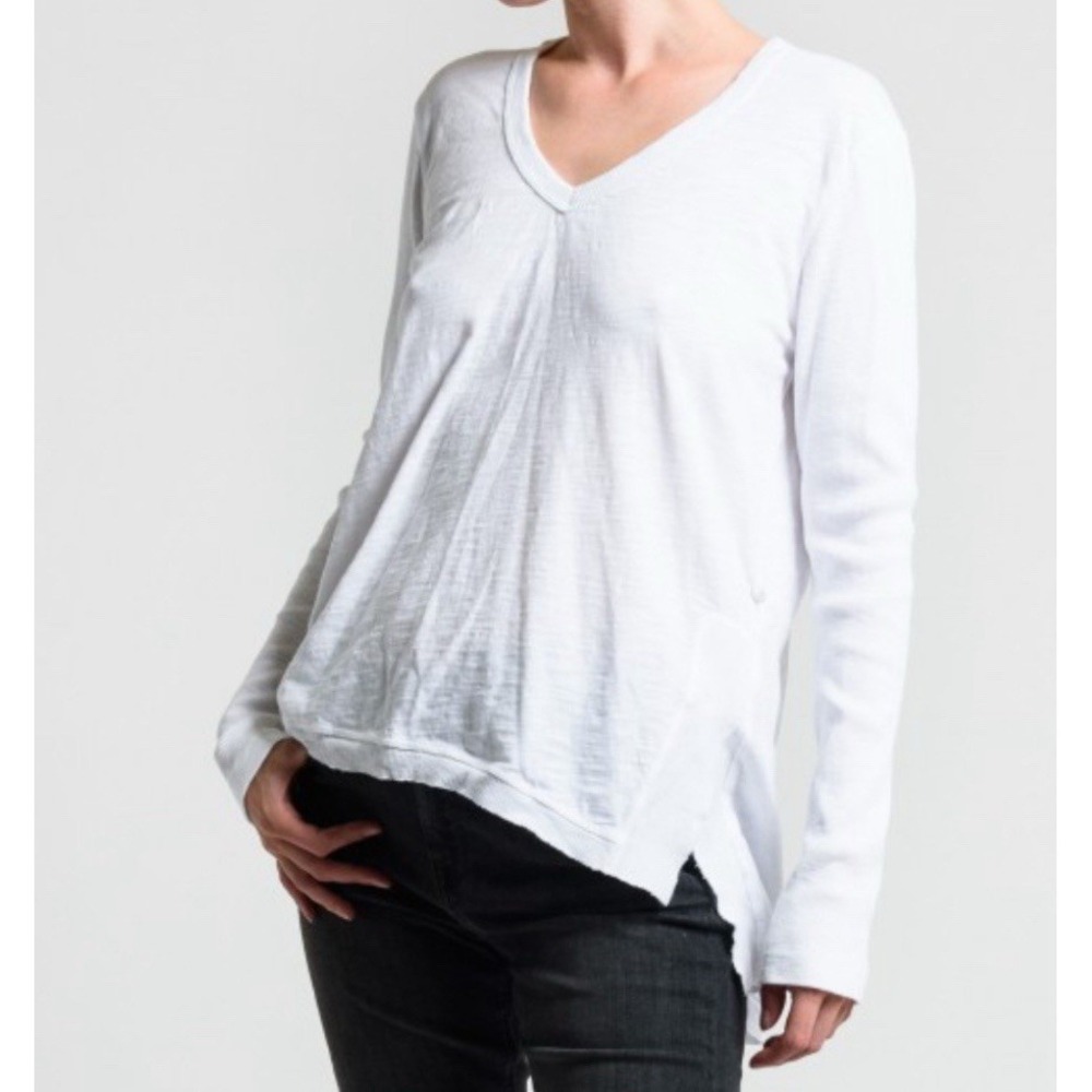 Wilt Easy V-Neck Tee Womens Small White Long Sleeve Cotton Split Hem Made In USA